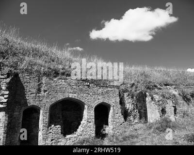 B&W Ruins of Basing House, Destroyed in the English Civil War, Old Basing, Basingstoke, Hampshire, England, UK, GB. Stock Photo