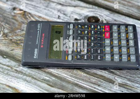 Giza, Egypt, August 12 2023: Casio Scientific calculator fx-82TL S-VPAM (Super Visually Perfect Algebraic Method), uses two-line LCD display, has repl Stock Photo