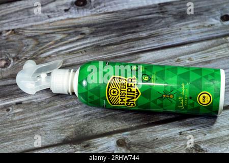Cairo, Egypt, August 4 2023: Mister Sniper ant killer spray, Kills Ants, Cockroaches, Crickets, Scorpions, Spiders, and Other Insects, ability to quic Stock Photo