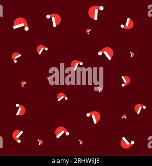 Christmas pattern, vector Santa hat on burgundy background Stock Vector