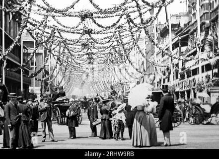 Queen Victoria's Diamond Jubilee decorations, St. James's Street, London in 1897 Stock Photo
