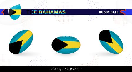 Rugby ball set with the flag of The Bahamas in various angles on abstract background. Rugby vector collection. Stock Vector