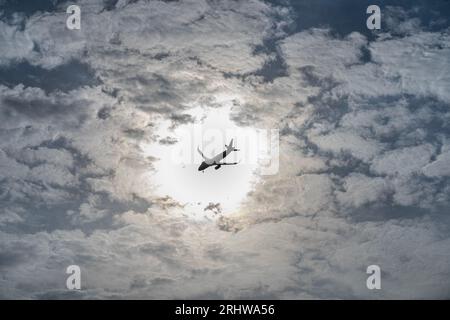 Airplane on final approach to Beirut International Airport, Lebanon Stock Photo