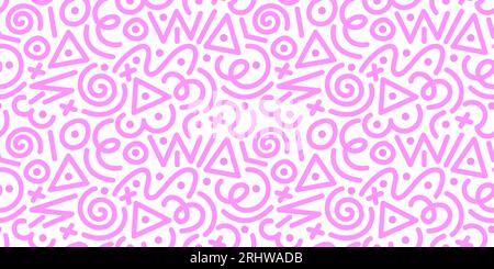 Fun pink colorful line doodle seamless pattern.  Stock Vector
