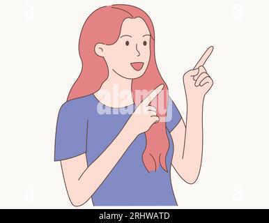 Vector of Woman Pointing Sideways and Smiling Stock Vector