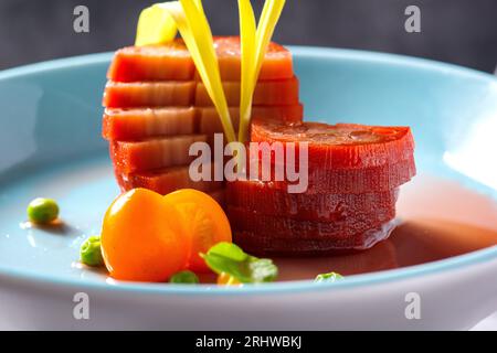 Steamed Lotus Root Stuffed with Glutinous Rice，Steamed Lotus Root Stuffed with Sweet Sticky Rice Stock Photo