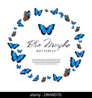 Blue morpho butterflies in the shape of a circle. Vector illustration isolated on white background. Stock Vector
