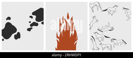 Hand drawn abstract vector graphic clipart illustrations print set compositions.Wild Western design concept.Bohemian wild west contemporary art.Cowboy Stock Vector