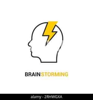 Brainstorm vector icon idea. Brain storm lighting power creative concept, mind illustration Stock Vector