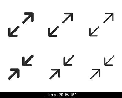 Fullscreen pictogram arrow size icon. Full screen bigger extend video wide web app maximize symbol icon, enlarge. Stock Vector