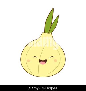cute live with eyes onion on white isolated background vegan theme Stock Vector