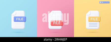 3D File format set icon symbol. document illustration with colorful badges,  concept. 3D vector isolated illustration, Cartoon pastel Minimal style. Stock Vector
