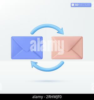 Mail envelopes with circle arrow icon symbol. mail circulation system, Online correspondence, incoming and outgoing mail message concept. 3D vector is Stock Vector