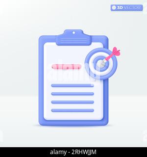 Assignment target and clipboard icon symbol. Dart, Productivity Checklist. Goal, Task Management, To Do List. Work Project Plan concept. 3D vector iso Stock Vector