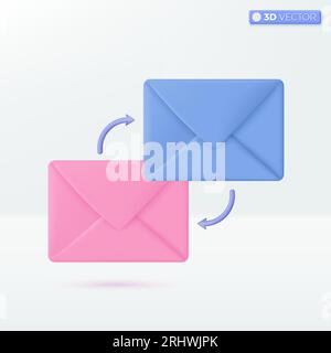 Mail envelopes with circle arrow icon symbol. mail circulation system, Online correspondence, incoming and outgoing mail message concept. 3D vector is Stock Vector