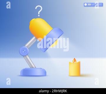 Table office lamp and candle. desk lamp, electric lamp with light bulbs. Difference Between Old Age and New Age. education concept. 3D vector isolated Stock Vector