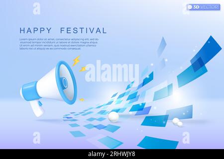 3d megaphone speaker with lightning icon symbol. loudspeaker announce discount promotion, Sell reduced prices, Marketing time concept. 3D vector isola Stock Vector