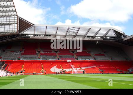 General view of the new upper Anfield Road stand under construction before the Premier League match at Anfield, Liverpool. Picture date: Saturday August 19, 2023. Stock Photo