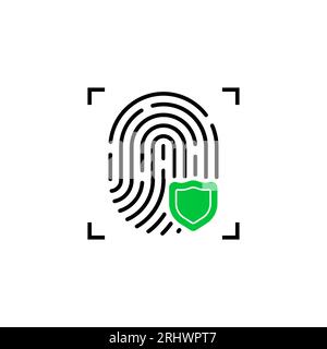 fingerprint icon with green shield Stock Vector