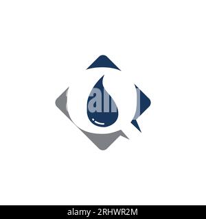 Initial Letter Q Hydro Logo with Negative Space Water drop Icon Design Template. Water drop letter q initial logo inside square shape concept design Stock Vector