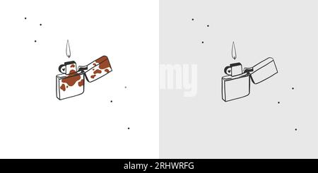 Hand drawn vector abstract graphic sketch drawing illustration collection set with cigarette lighter logo elements decorative art in simple style for Stock Vector