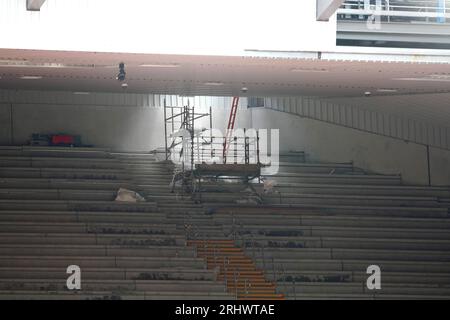 General view of the new upper Anfield Road stand under construction before the Premier League match at Anfield, Liverpool. Picture date: Saturday August 19, 2023. Stock Photo