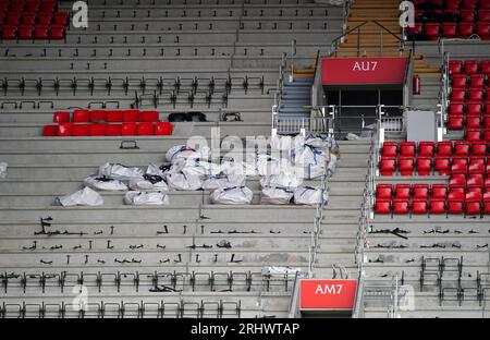 General view of the new upper Anfield Road stand under construction before the Premier League match at Anfield, Liverpool. Picture date: Saturday August 19, 2023. Stock Photo