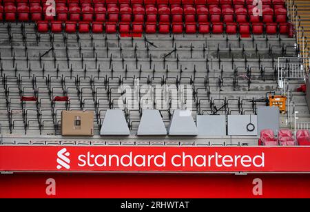 General view of the new upper Anfield Road stand under construction before the Premier League match at Anfield, Liverpool. Picture date: Saturday August 19, 2023. Stock Photo