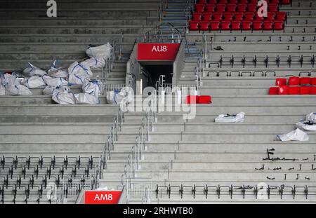 General view of the new upper Anfield Road stand under construction before the Premier League match at Anfield, Liverpool. Picture date: Saturday August 19, 2023. Stock Photo