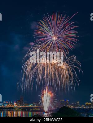 Fireworks in the sky over Taipei city Taiwan Stock Photo