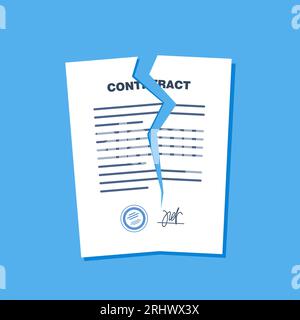 Broken contract or breach of agreement. Expired legal signed document, deal termination, cancellation or end of partnership, torn paper document. Vect Stock Vector