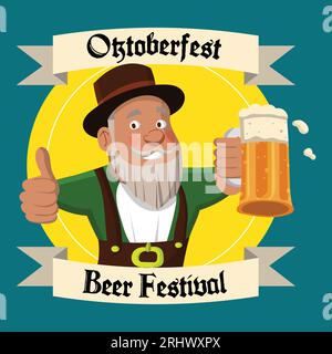 Character holding a beer mug for Oktoberfest Beer Festival on a banner style background Stock Vector