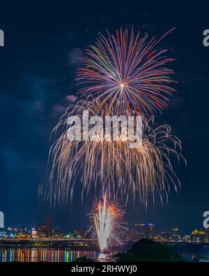 Fireworks in the sky of Taipei city in Taiwan Stock Photo