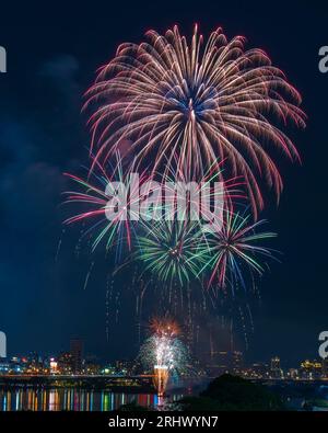 Fireworks in the sky of Taipei city in Taiwan Stock Photo
