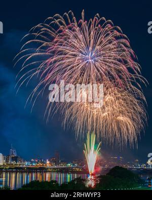 Fireworks in the sky of Taipei city in Taiwan Stock Photo
