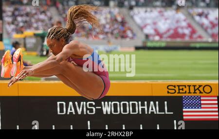 Budapest, Hungary. 19th Aug, 2023. Athletics: World Championship, Long Jump, Women, Qualification, at the National Athletics Center. Tara Davis-Woodhall (USA) in action. Credit: Marcus Brandt/dpa/Alamy Live News Stock Photo