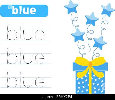 Set of blue color objects. Primary colors flashcard with blue