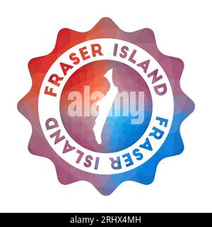 Fraser Island low poly logo. Colorful gradient travel logo in geometric style. Multicolored polygonal Fraser Island rounded sign with map for your inf Stock Vector