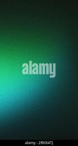 Green blue grainy gradient vertical background dark backdrop glowing colors noise texture abstract mobile wallpaper Stock Photo