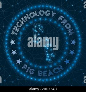 Technology From Pig Beach. Futuristic geometric badge of the island. Technological concept. Round Pig Beach logo. Vector illustration. Stock Vector