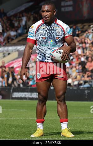 Leigh, UK. 19th Aug, 2023. Leigh Sports Stadium, Leigh Sports Village, Sale Way, Leigh, Greater Manchester, 19th August 2023. Betfred Super League Leigh Leopards v Catalan Dragons Edwin Ipape of Leigh Leopards Credit: Touchlinepics/Alamy Live News Stock Photo