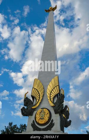 Karaganda, Kazakhstan - August 19, 2023: Stele of Independence at Independence square in Karaganda, Kazakhstan. Stock Photo