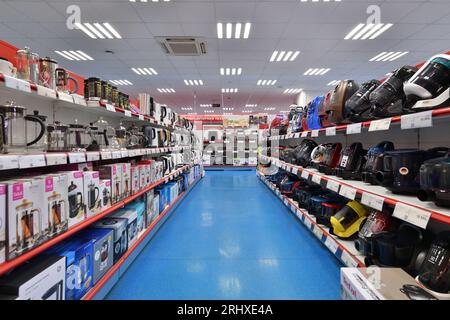 Moscow, Russia - Aug 14. 2023. Interior of Mvideo shop of electronics and a home appliances in Zelenograd Stock Photo