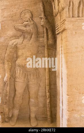 Kom el Shogafa necropolis, main tomb, main room : Anubis dressed as a roman soldier. Stock Photo