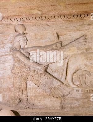 Kom el Shogafa necropolis, main tomb, main room, left niche, center scene : Winged Isis. Stock Photo
