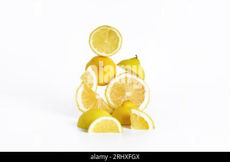 Fresh juicy sliced lemons with a white background Stock Photo