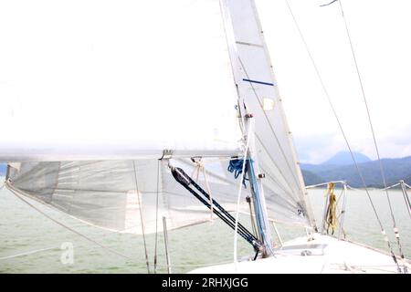 Weather Vane Rudder Parts of a sailboat that is sailing on the lake with sails out, bow ...