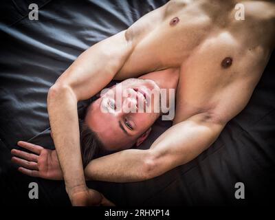 View of Romantic Shirtless African American Stock Image - Image of  beautiful, bedding: 208758789