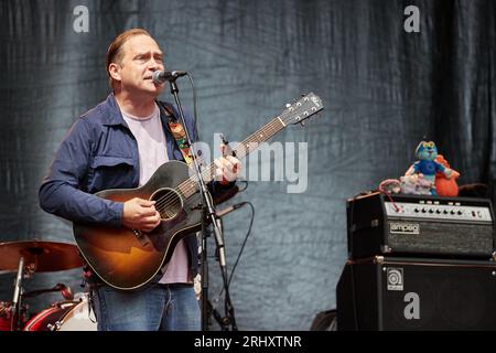 Hamburg, Germany. 19th Aug, 2023. The musician Thees Uhlmann is the support act of a Tocotronic concert on the open-air stage in the city park. Credit: Georg Wendt/dpa/Alamy Live News Stock Photo