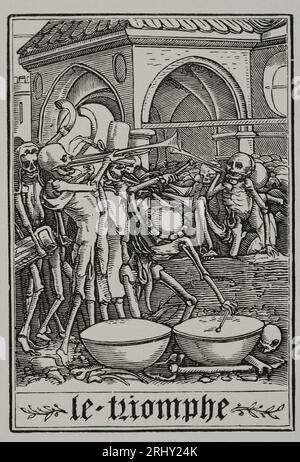 The Triumph. Bones of all the dead. A skeleton beating two drum-like ...